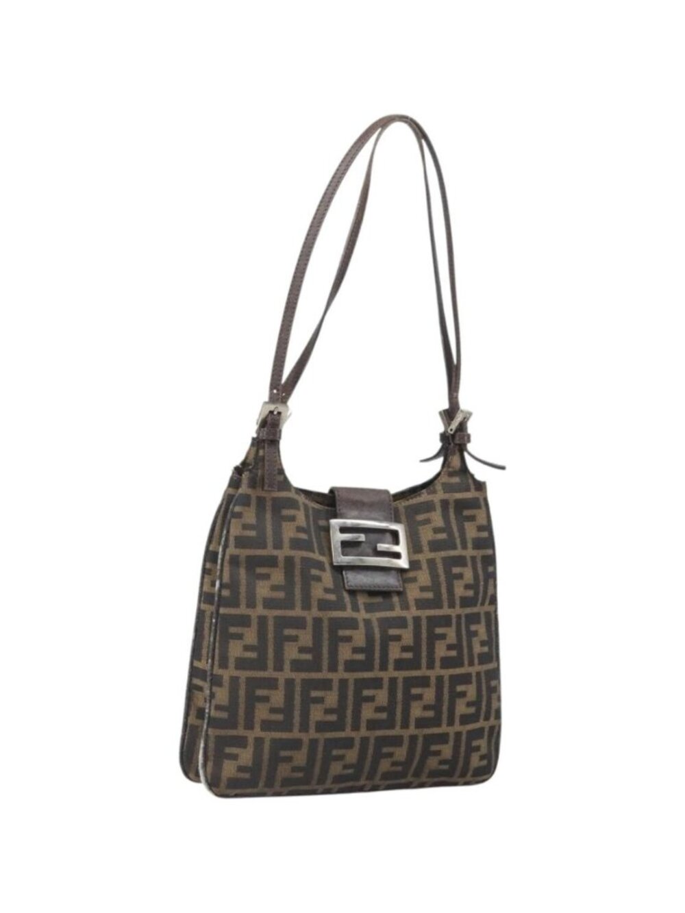 FENDI Zucca Canvas Mamma Baguette Shoulder Bag Black Brown